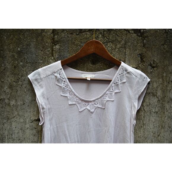 Rebecca Taylor Blush Pink Cap Sleeve Top with Embroidered Lace Neckline – Size S - Picture 4 of 5